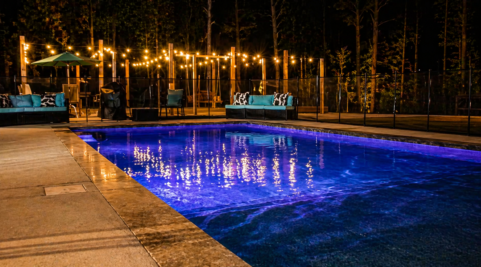 Pool and Backyard at Night