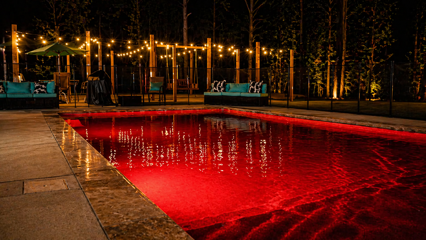 Pool and Backyard at Night
