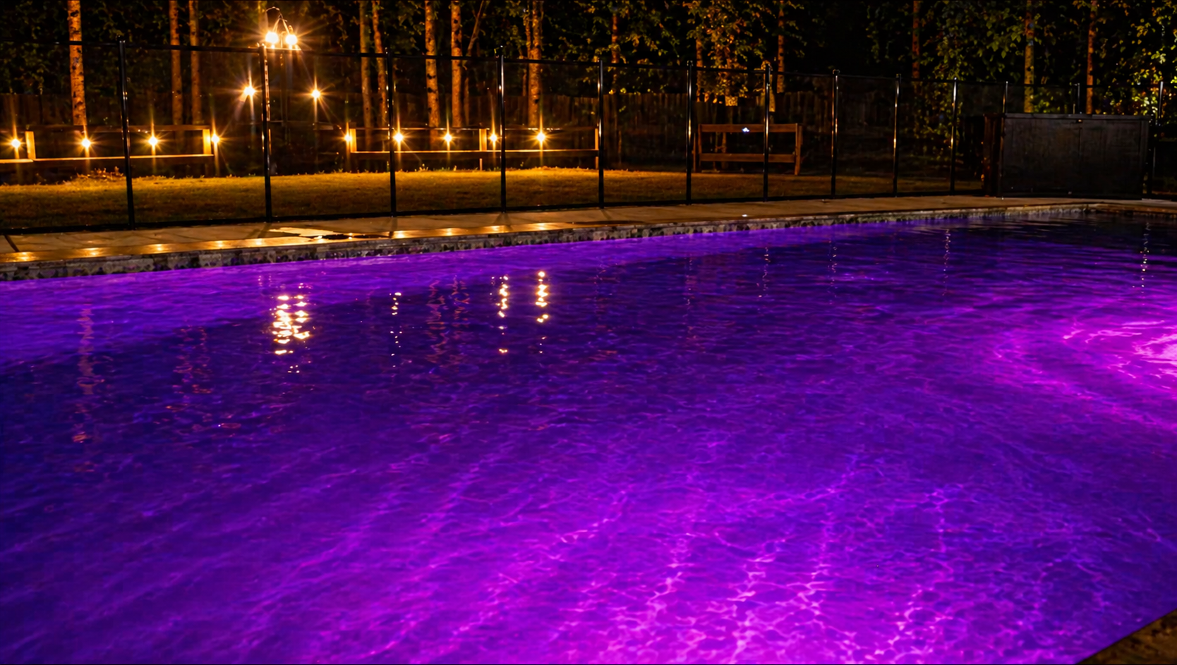 Pool and Backyard at Night